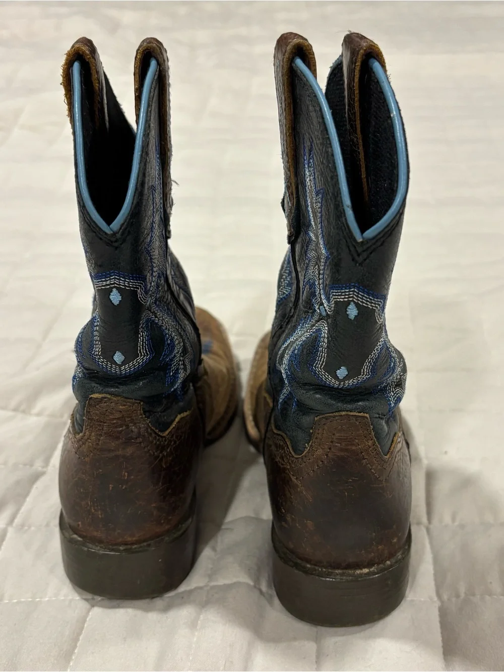 Ariat Kids Tombstone Western Cowboy Boots Brown Blue Square Toe Little Boy 11